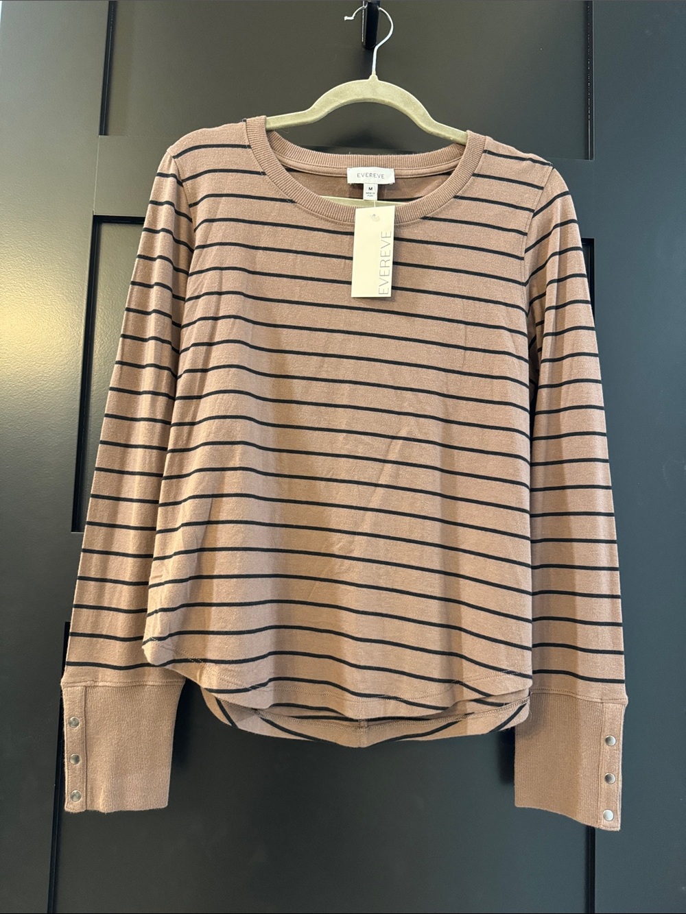 Evereve Striped Long Sleeve Top in Light Brown and Black